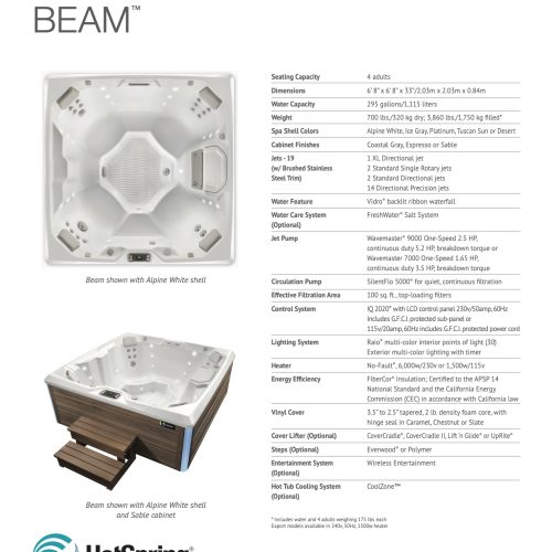 Hot Spring Beam 110v - 4 Person - In Stock - Healthmate Hot Tubs