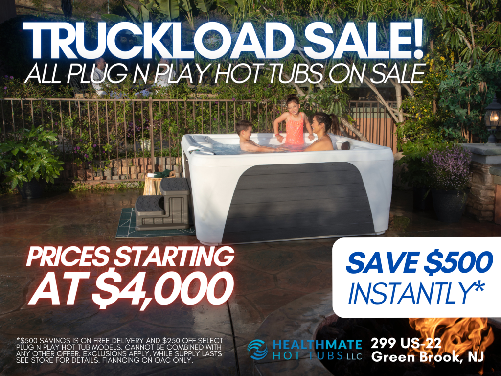plug n play hot tub truckload sale advertisement. hot tubs starting at $4,000. Save $500 instantly.