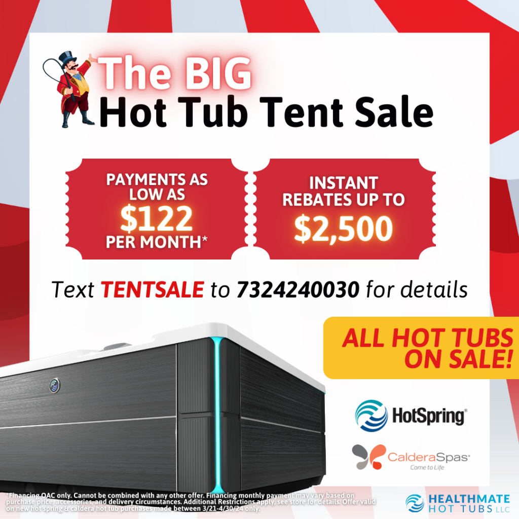 the big hot tub tent sale, payments as low as $122/mo and rebates up to $2,500
