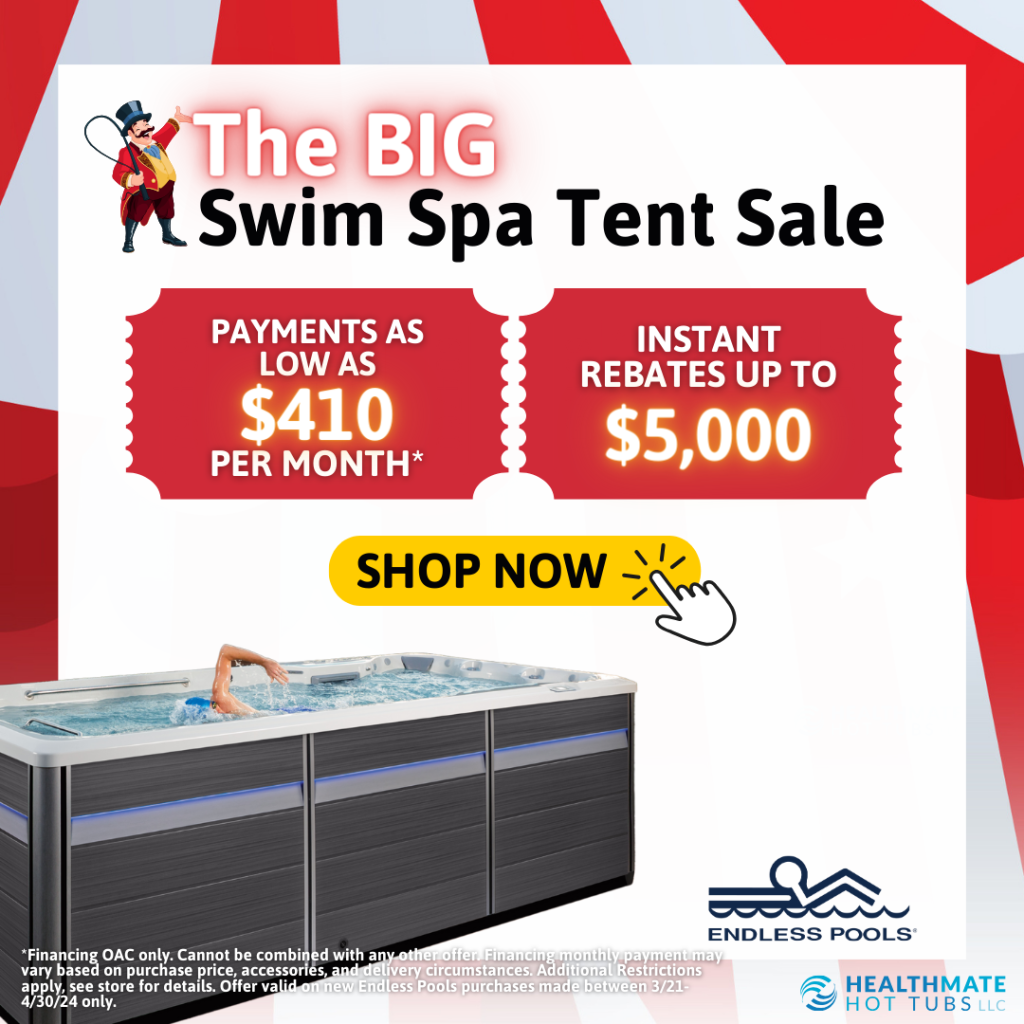 the big swim spa tent sale, payments as low as $410/mo or $5,000 rebate
